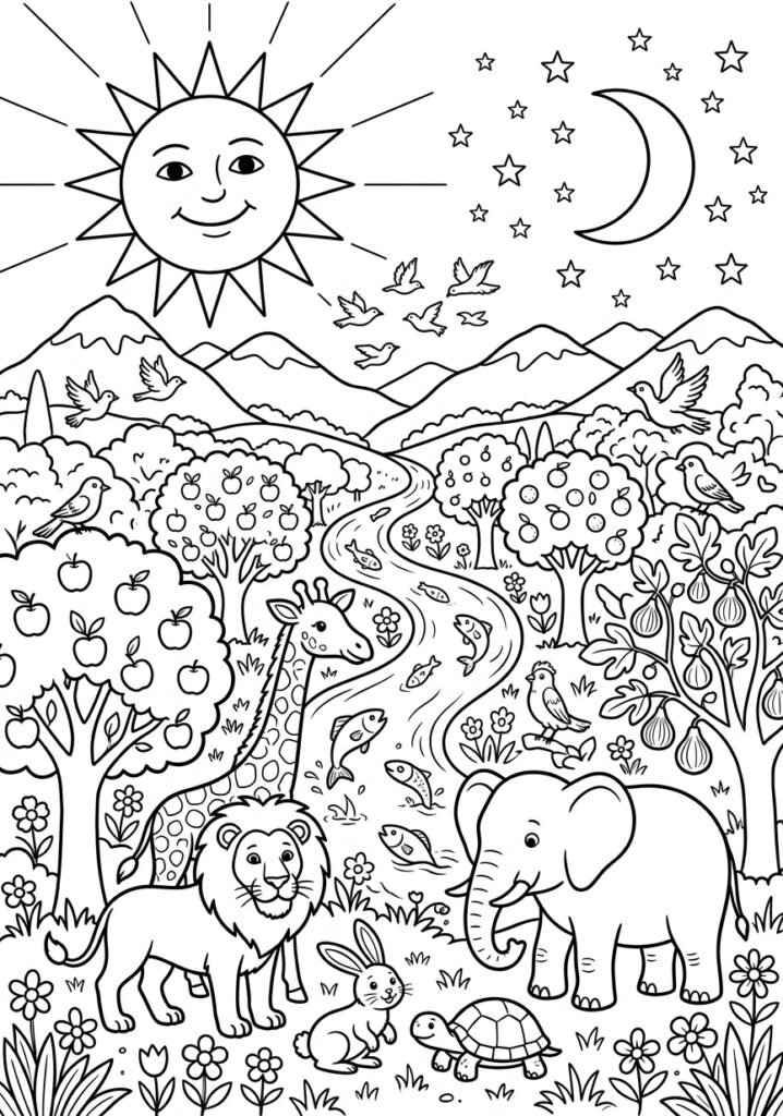 Desenho para colorir de A criação do mundo para crianças