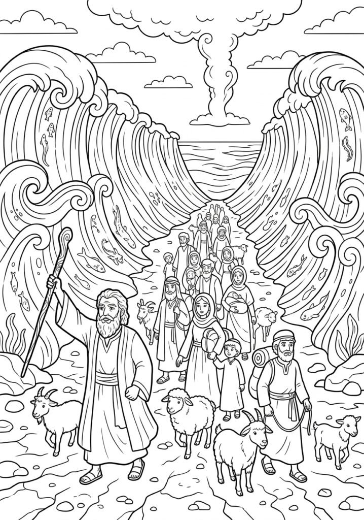 Desenho para colorir de Moisés e o Mar Vermelho para crianças