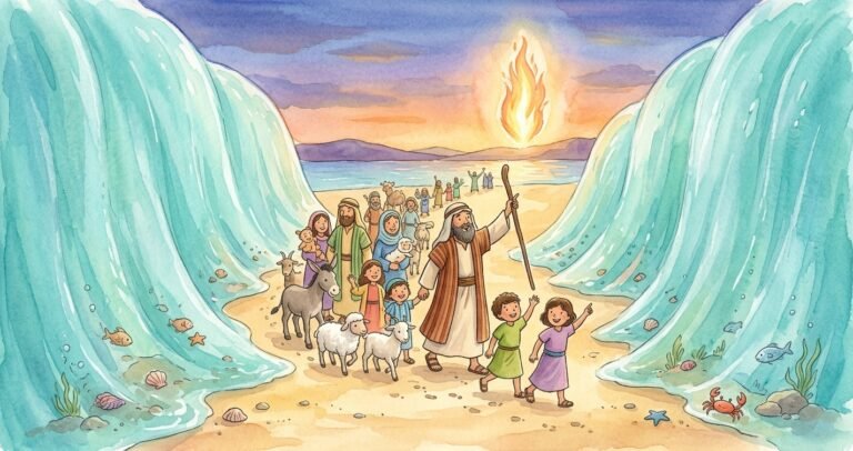 Moisés e o Mar Vermelho para crianças - ilustração da história bíblica