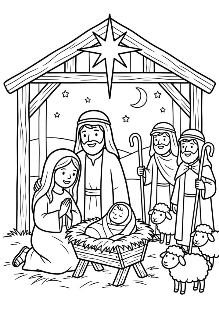 Desenho para colorir de O nascimento de Jesus para crianças