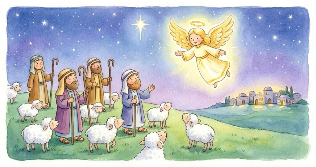 O nascimento de Jesus para crianças - ilustração da história bíblica